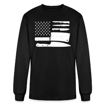 American Flag Knife Chef - Men's Long Sleeve T-Shirt - black - Front