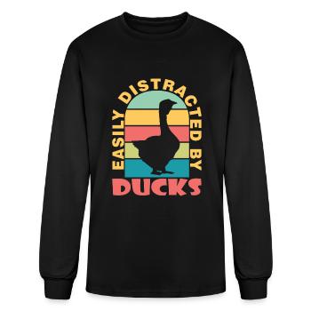 Facilement distrait par les canards Canard Oiseau - T-shirt à manches longues Homme - noir - Devant