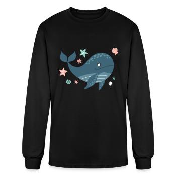Blue Whale Cute Kids Whale Sea - Men's Long Sleeve T-Shirt - black - Front
