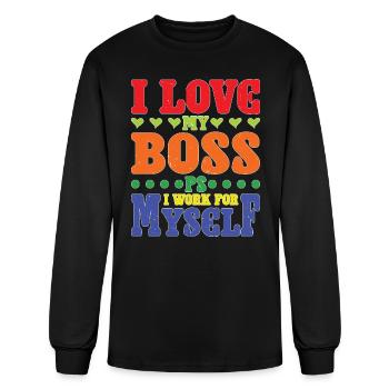 I Love My Boss PS I Work For Myself - Men's Long Sleeve T-Shirt - black - Front