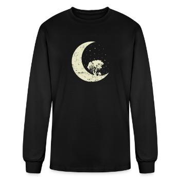 Moon with Tree and House Night Sky Crater - Men's Long Sleeve T-Shirt - black - Front