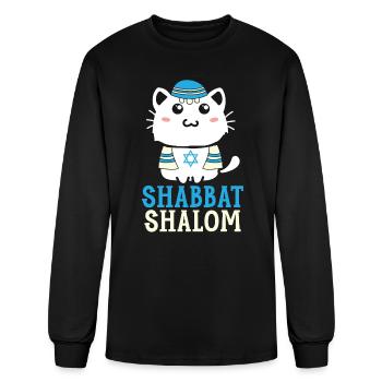 Shabbat Shalom Cat Holy Day Judaism Yom Kippur - Men's Long Sleeve T-Shirt - black - Front