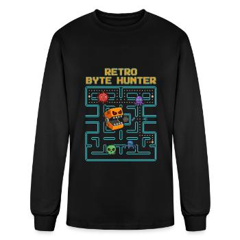 Retro Byte Hunter Arcade Gamer Pixel Art - Men's Long Sleeve T-Shirt - black - Front