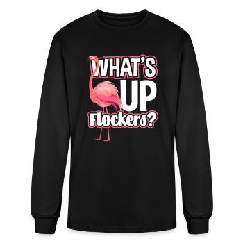 Oiseau rose flamant rose - T-shirt à manches longues Homme - noir - Devant