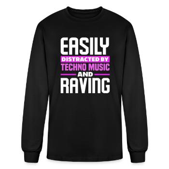 Easily Distracted By Techno Music And Raving - Men's Long Sleeve T-Shirt - black - Front
