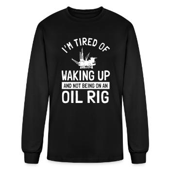 Un travailleur pétrolier parle d’une plate-forme pétrolière offshore - T-shirt à manches longues Homme - noir - Devant
