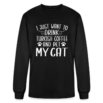 Café turc et design amoureux des chats - T-shirt à manches longues Homme - noir - Devant