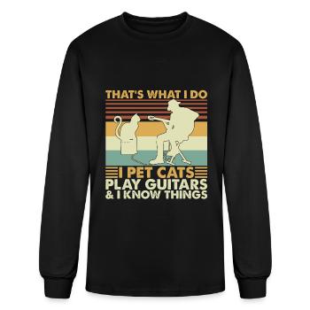 That's What I Do I Pet Cats Play Guitars Vintage - Men's Long Sleeve T-Shirt - black - Front