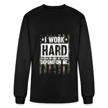 I Work Hard Camo American Flag Veteran Military - Men's Long Sleeve T-Shirt - black - Front