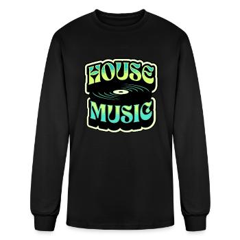 HOUSE MUSIC - Groovy Vinyl (teal/lime) - Men's Long Sleeve T-Shirt - black - Front