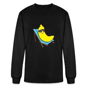 Relaxing Banana With Sunglasses On Deck Chair - Men's Long Sleeve T-Shirt - black - Front