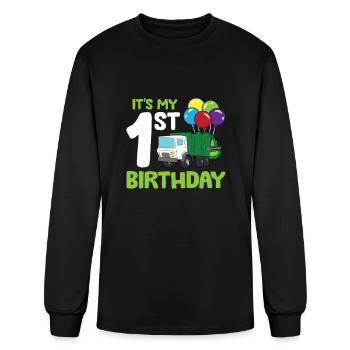It's My 1st Birthday Garbage Truck 1st Birthday - Men's Long Sleeve T-Shirt - black - Front