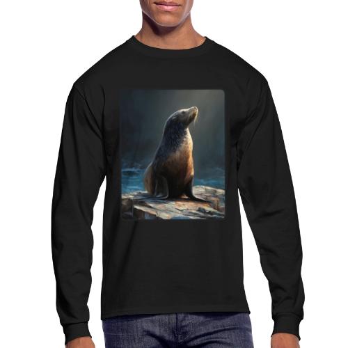 Fur Seal Artistic Shore Portrait Design - Men's Long Sleeve T-Shirt