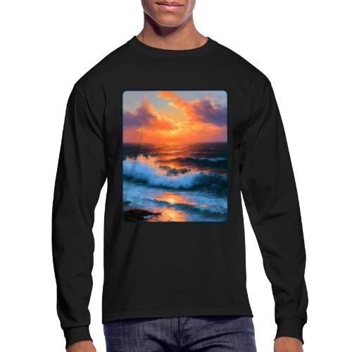 Sunset Storm Waves Oil Painting - Men's Long Sleeve T-Shirt