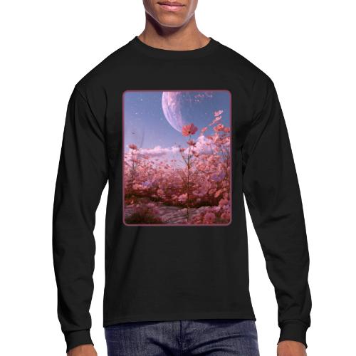 Cosmic Moon & Cosmos Flowers Art - Men's Long Sleeve T-Shirt