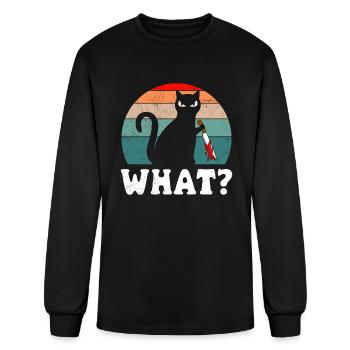 What? Where is the problem cat with knife - Men's Long Sleeve T-Shirt - black - Front
