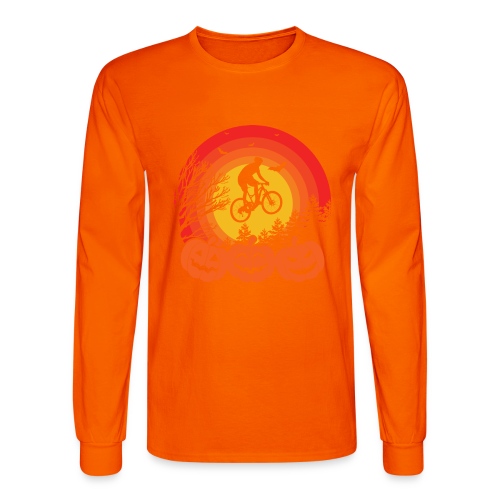 Bicycle Pumpkins Bats Forest Halloween Scene - Men's Long Sleeve T-Shirt