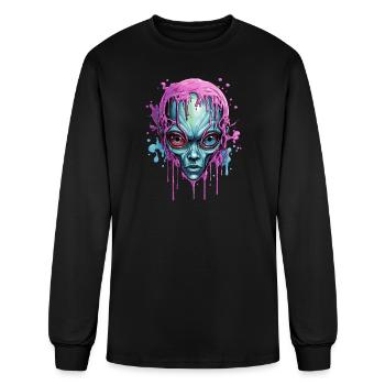 Colorful alien skull - Men's Long Sleeve T-Shirt - black - Front