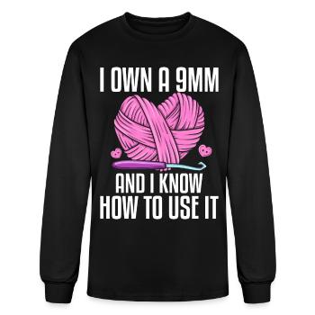 Crocheting Knitting Yarn Lover 9mm I Know How To U - Men's Long Sleeve T-Shirt - black - Front