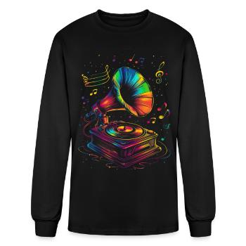 Gramophone Grammophon Old School Phonograph Popart - Men's Long Sleeve T-Shirt - black - Front