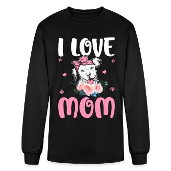I Love Mom Pitbull Mom Tattoo - Men's Long Sleeve T-Shirt - black - Front