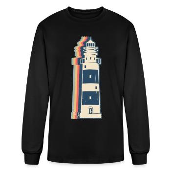 Lighthouse Seaside Retro Line Art - Men's Long Sleeve T-Shirt - black - Front