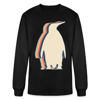 Penguin Flightless Bird Retro Line Art - Men's Long Sleeve T-Shirt - black - Front