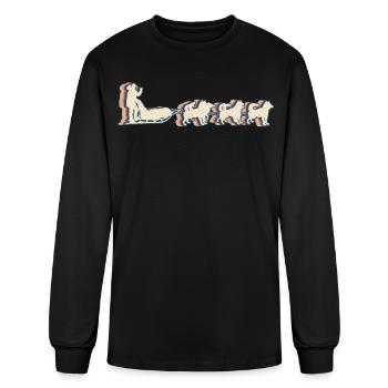 Mushing Sled Dog Sledding Retro Line Art - Men's Long Sleeve T-Shirt - black - Front