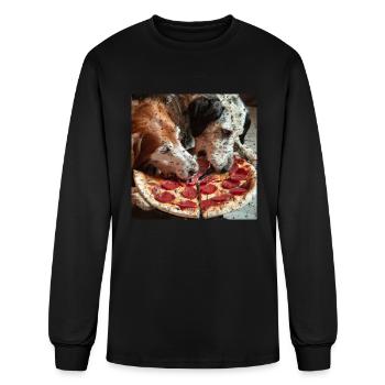 two dogs share salami pizza - Men's Long Sleeve T-Shirt - black - Front