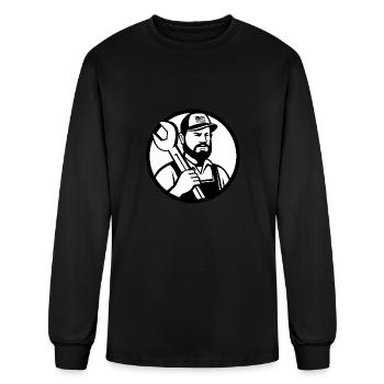 American Hipster Mechanic with Spanner Retro - Men's Long Sleeve T-Shirt - black - Front