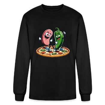 Kawaii Pizza: Salami & Jalapeno Dance - Men's Long Sleeve T-Shirt - black - Front