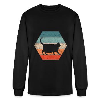 Obese Cat Chubby Chonk 80s Retro Style Funny Fat - Men's Long Sleeve T-Shirt - black - Front