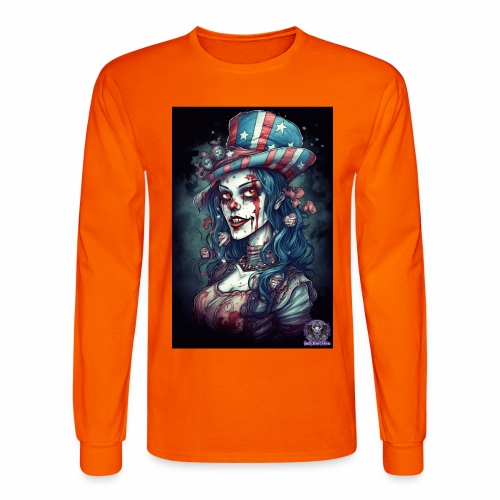 Patriotic Undead Zombie Caricature Girl #9B - Men's Long Sleeve T-Shirt