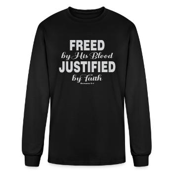 Freed By His Blood Justified By Faith Christian - Men's Long Sleeve T-Shirt - black - Front