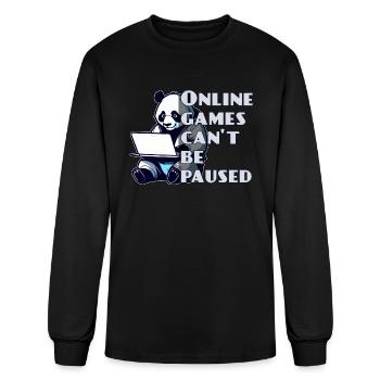 Panda!! Online Games Can't Be Paused!! - Men's Long Sleeve T-Shirt - black - Front