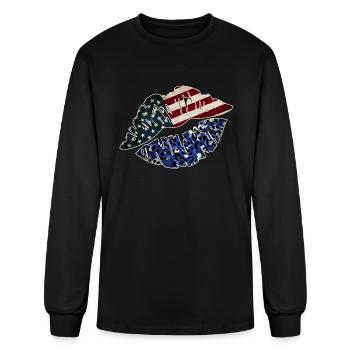 Red White And Blue Lips - Men's Long Sleeve T-Shirt - black - Front