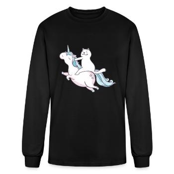 Funny Cat Riding Unicorn Hipster Magical Unicorns - Men's Long Sleeve T-Shirt - black - Front