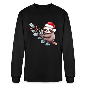 Santa Claus Sloth - Men's Long Sleeve T-Shirt - black - Front