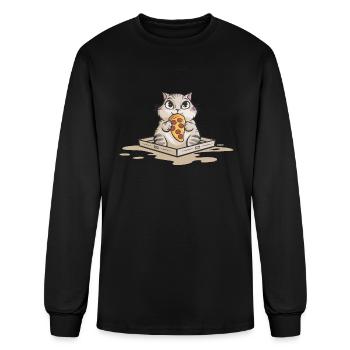 Cat Eating Pepperoni Pizza in Box - Men's Long Sleeve T-Shirt - black - Front