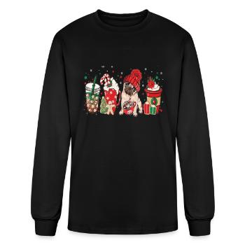 Sweets Winter Cozy Latte Christmas Coffee Pug Dog - Men's Long Sleeve T-Shirt - black - Front