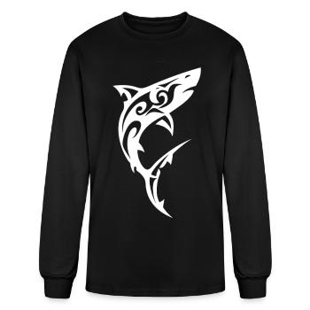 Tribal Shark Design - Men's Long Sleeve T-Shirt - black - Front
