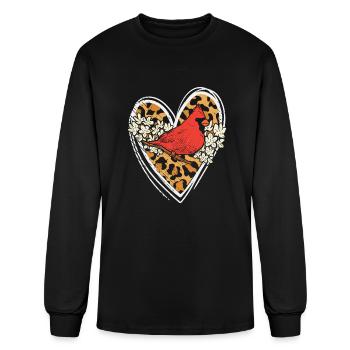 Cardinals Love Cardinal Bird Leopard Heart Print G - Men's Long Sleeve T-Shirt - black - Front