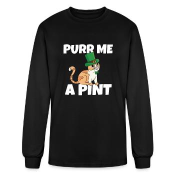 St. Patrick's Day Cheeky Thirsty Cat Leprechaun - Men's Long Sleeve T-Shirt - black - Front