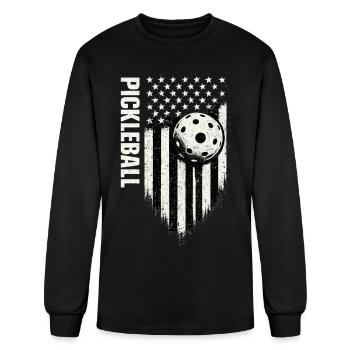 American Flag Pickleball - Men's Long Sleeve T-Shirt - black - Front