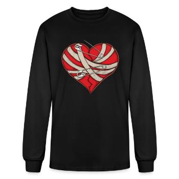 Broken heart bandage and safety pins - Men's Long Sleeve T-Shirt - black - Front
