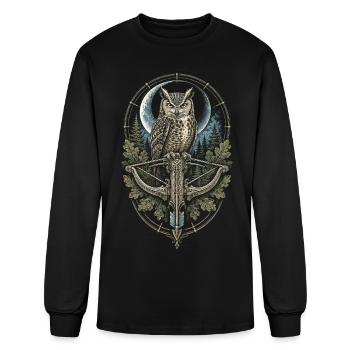Chouette sportive à l’arbalète devant la lune - T-shirt à manches longues Homme - noir - Devant