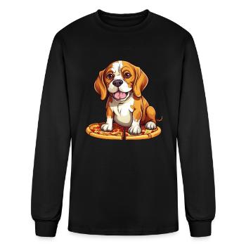 Beagle Lovers: Salami Pizza & Dog Owner Design - Men's Long Sleeve T-Shirt - black - Front