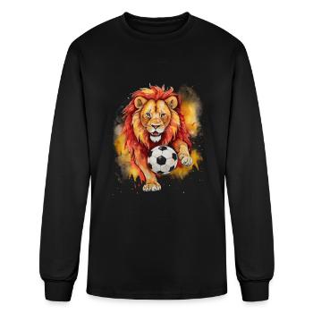 Lion Football Soccer Colorful Animal Graphic - Men's Long Sleeve T-Shirt - black - Front