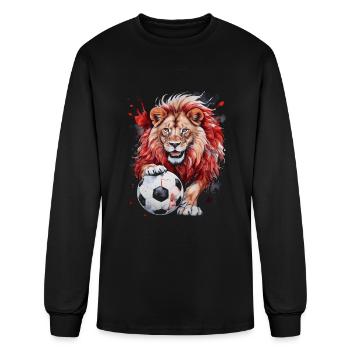 Lion Football Soccer Colorful Animal Graphic - Men's Long Sleeve T-Shirt - black - Front