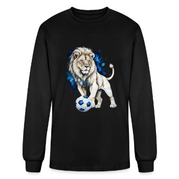 Lion Football Soccer Colorful Animal Graphic - Men's Long Sleeve T-Shirt - black - Front